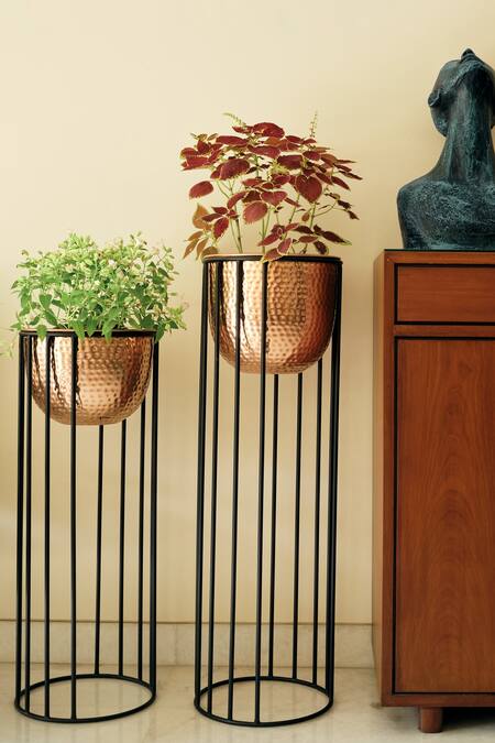 H2h Brown Copper Hammered Planter Of 2