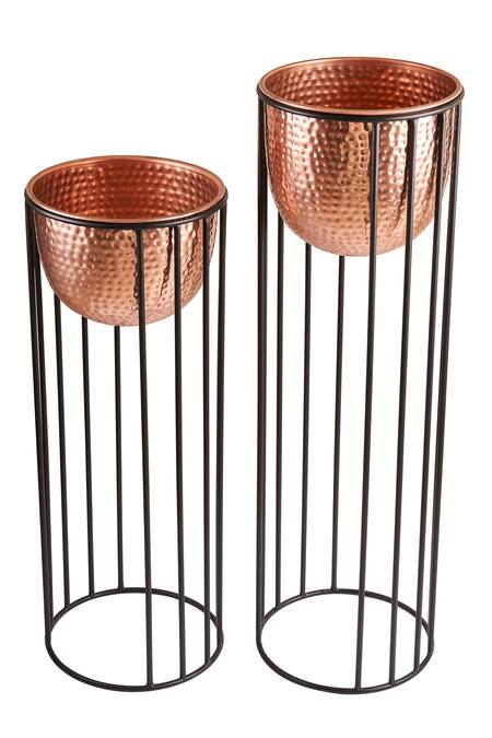 Buy_H2h_Brown Copper Hammered Planter Of 2_Online_at_Aza_Fashions