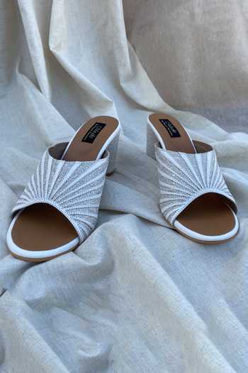 Shop Miraki White Embroidery Round Heels at Aza Fashions Shop_Miraki_White Embroidery Round Heels _at_Aza_Fashions