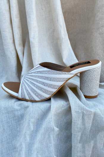 Miraki White Embroidery Round Heels Online at Aza Fashions Miraki_White Embroidery Round Heels _Online_at_Aza_Fashions