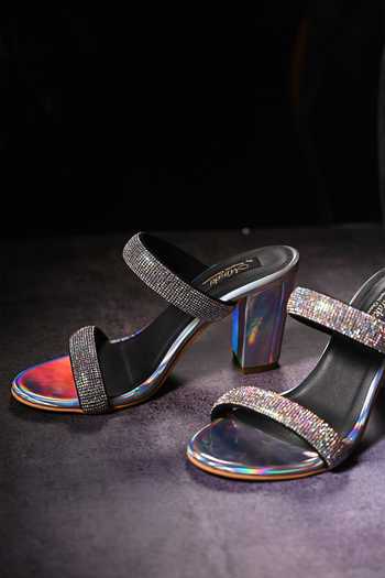 Buy_Miraki_Black Rhinestones Embellished Block Heels _Online_at_Aza_Fashions