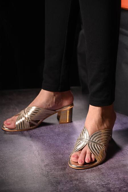 Shop_Miraki_Gold Metallic Block Heels _Online_at_Aza_Fashions
