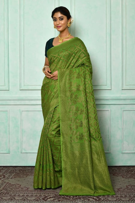 Nazaakat by Samara Singh Green Banarasi Silk Woven Floral Saree