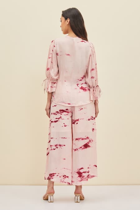Shop_Meadow_Pink Silk, Cotton Viscose Tie-up Haze Tie Dye Top And Pant Set _at_Aza_Fashions