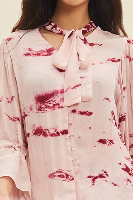Shop_Meadow_Pink Silk, Cotton Viscose Tie-up Haze Tie Dye Top And Pant Set _Online_at_Aza_Fashions