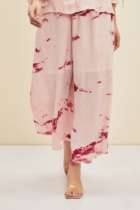 Meadow_Pink Silk, Cotton Viscose Tie-up Haze Tie Dye Top And Pant Set _at_Aza_Fashions