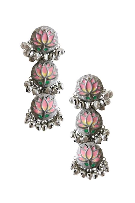 Hyperbole Silver Plated Floral Tiered Danglers