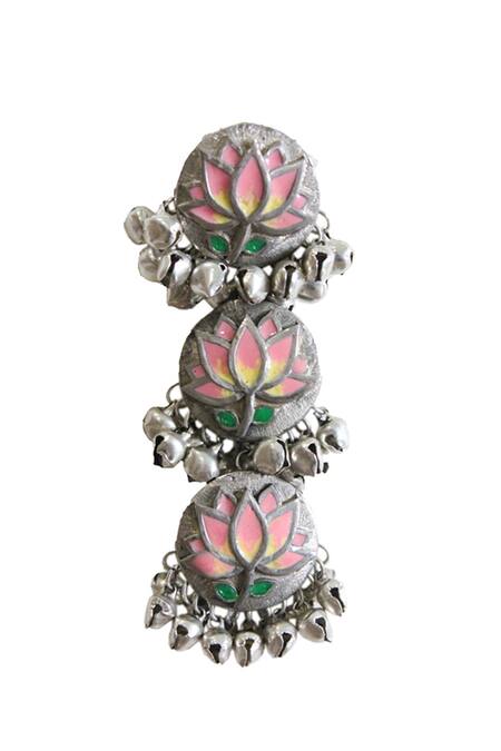 Hyperbole_Silver Plated Floral Tiered Danglers _Online_at_Aza_Fashions