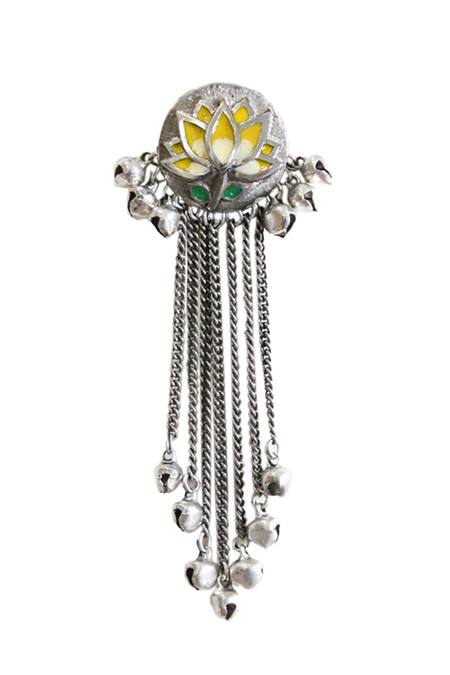 Hyperbole_Silver Plated Floral Tassel Long Earrings _Online_at_Aza_Fashions