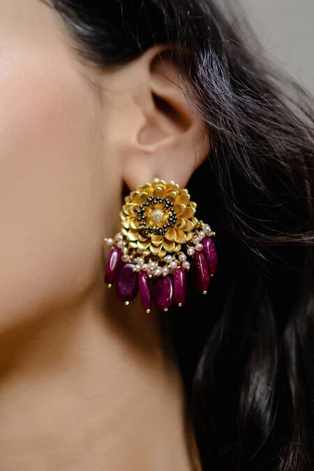 Ruby and diamond Indian earrings | Jewelry design earrings, Gold jewelry  fashion, Gold earrings designs