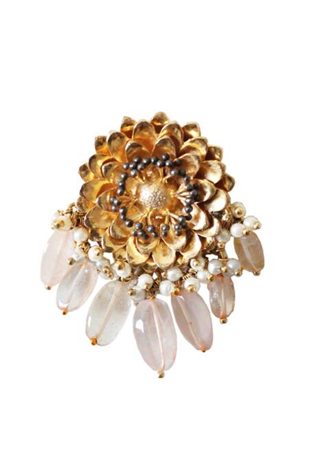 Buy_Hyperbole_Gold Plated Bead Stone Drop Floral Earrings _Online_at_Aza_Fashions