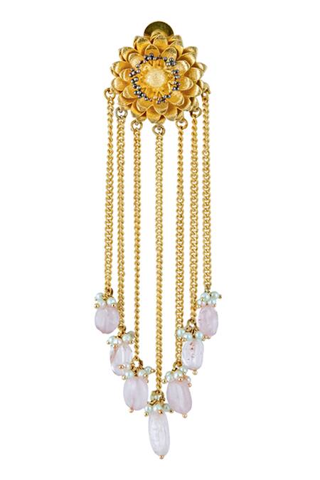 Shop_Hyperbole_Gold Plated Stones, Beads Floral Chain Danglers _Online_at_Aza_Fashions