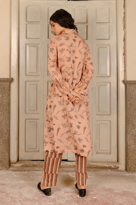 Buy_Ayaka_Peach 100% Soy Organic Cotton Collared Neck Printed Tunic_Online_at_Aza_Fashions