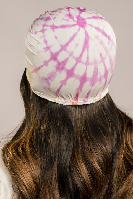 Shop_Hair Drama CO_White Tie Dye Turban With Bead Embellishment _at_Aza_Fashions