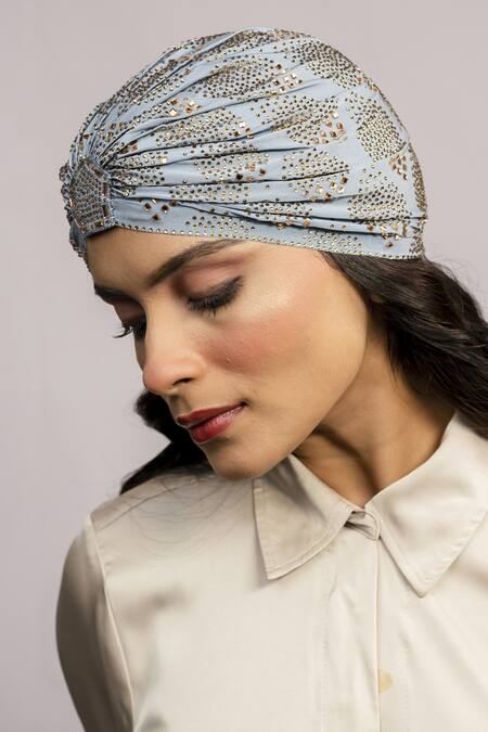 Hair Drama CO_Blue Rhinestone Embellished Turban _Online_at_Aza_Fashions