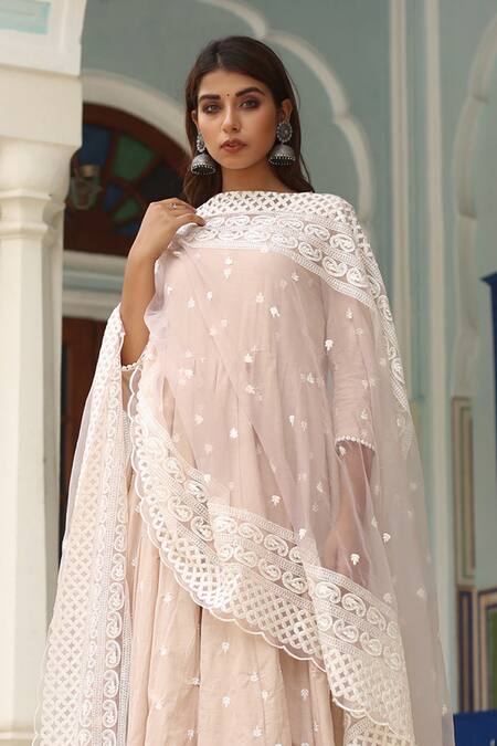 Gulabo Jaipur Grey , Organza, Pure Modal V Neck Embroidered Anarkali Set at Aza Fashions Gulabo Jaipur_Grey , Organza, Pure Modal V Neck Embroidered Anarkali Set _at_Aza_Fashions