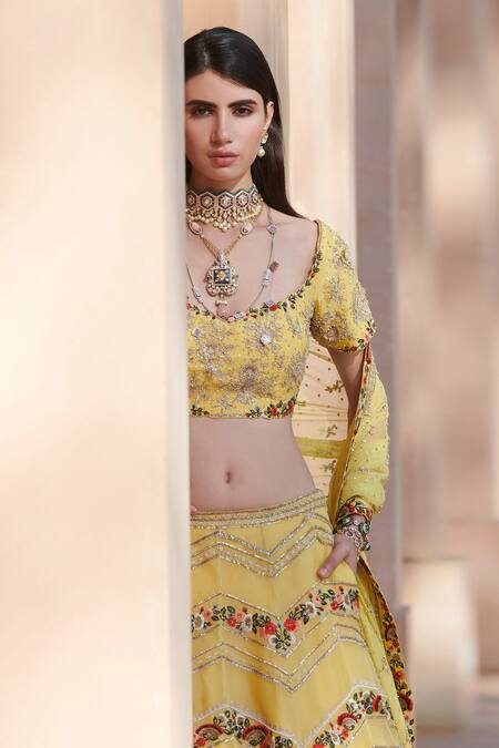 Buy Sahil Kochhar Yellow Silk Organza U Neck Bridal Lehenga Set Online at Aza Fashions Buy_Sahil Kochhar_Yellow Silk Organza U Neck Bridal Lehenga Set _Online_at_Aza_Fashions