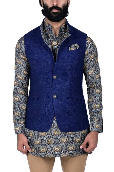 Rajanyas Men Cobalt Blue Kimkhab Half Jodhpuri Jacket, Size: Large at Rs  2999 in Yamuna Nagar