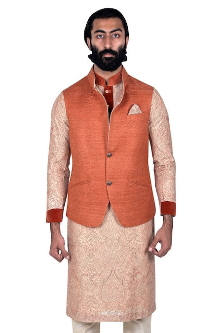 Burnt Orange With Off White Windowpane Santorini /THP Slim Fit Half Li –  Italian Suit Outlet