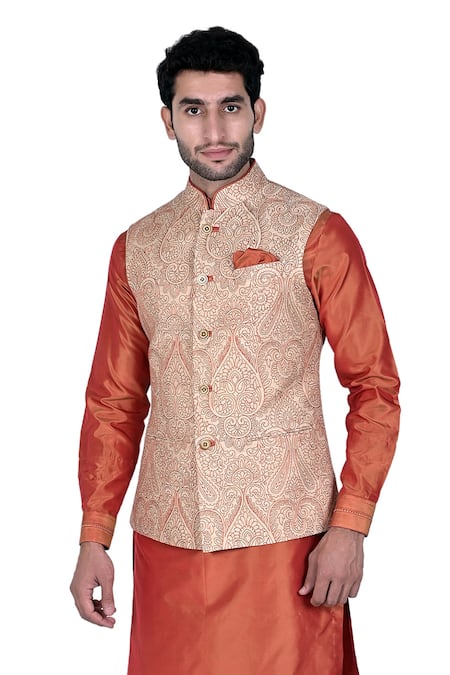 Sunglow Yellow Half-Sleeved Embroidered Work Jacket with Heathered Brown  Kurta, Pajama | Half sleeves, Work jackets, Sleeves