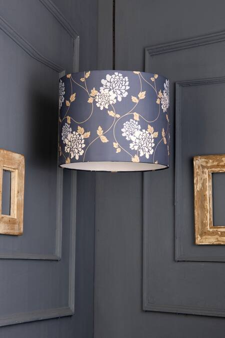 Buy_Green Girgit_Multi Color Canvas Print Golden Leaves Round Hanging Shade_Online_at_Aza_Fashions