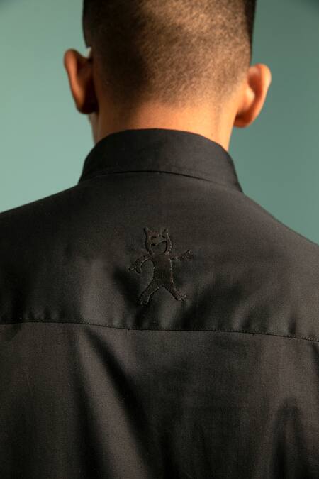Buy_Sahil Aneja_Black Cotton Screen Print Happy Devil Shirt_Online_at_Aza_Fashions