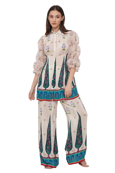 Limerick by Abirr N' Nanki Off White Crepe Moroccan And Floral Haruki Bi Pants  