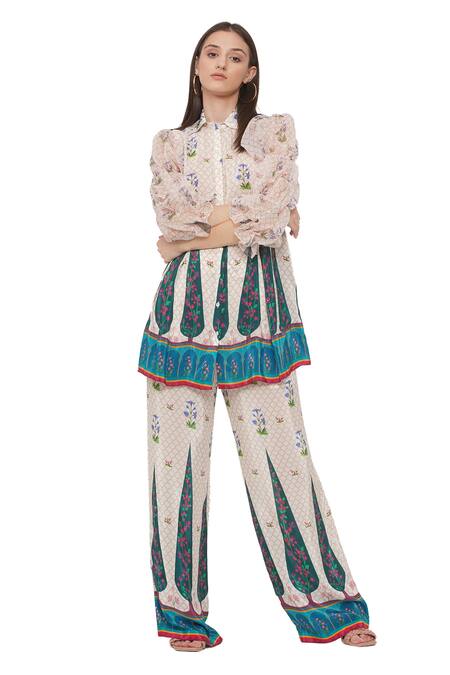 Buy_Limerick By Abirr N' Nanki_Off White Crepe Moroccan And Floral Print Haruki Bi Pants _Online_at_Aza_Fashions