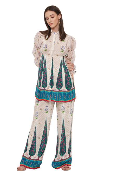 Shop_Limerick By Abirr N' Nanki_Off White Crepe Moroccan And Floral Print Haruki Bi Pants _Online_at_Aza_Fashions