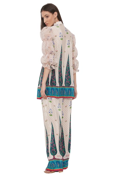 Shop_Limerick By Abirr N' Nanki_Off White Crepe Moroccan And Floral Print Haruki Bi Pants _at_Aza_Fashions