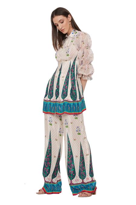 Limerick By Abirr N' Nanki_Off White Crepe Moroccan And Floral Print Haruki Bi Pants _Online_at_Aza_Fashions