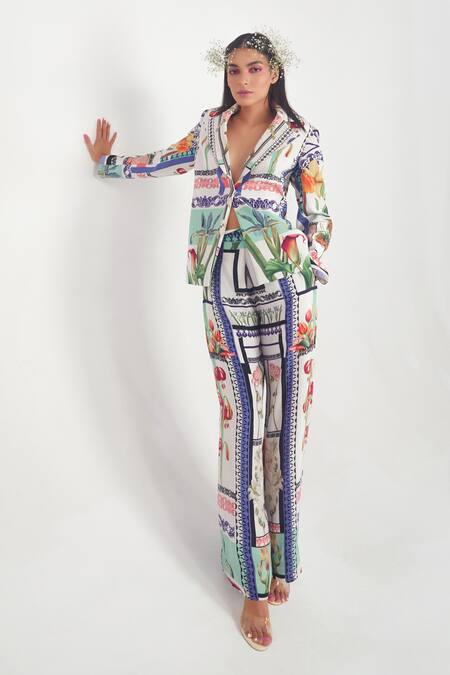 Limerick By Abirr N' Nanki_White Crepe Printed Pant_Online_at_Aza_Fashions