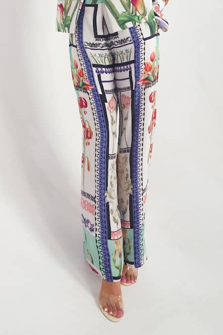 Buy_Limerick By Abirr N' Nanki_White Crepe Printed Pant_Online_at_Aza_Fashions