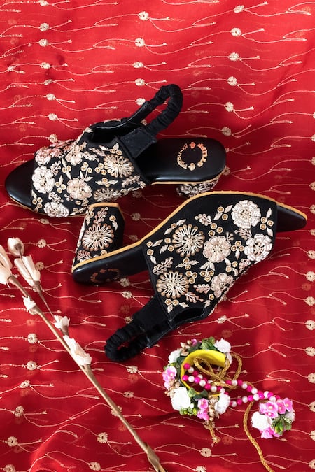 Black embroidered heels sale