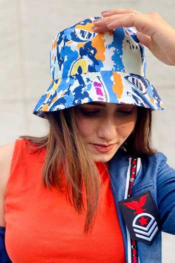 Buy_Hair Drama CO_Blue Abstract Print Bucket Hat_Online_at_Aza_Fashions