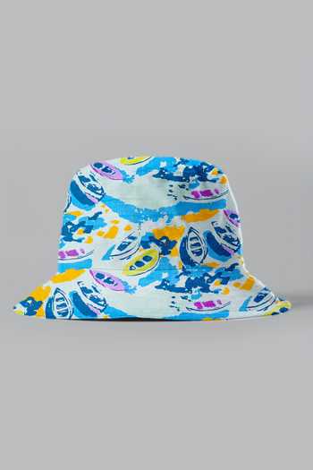 Shop_Hair Drama CO_Blue Abstract Print Bucket Hat_Online_at_Aza_Fashions
