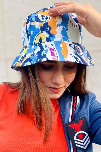 Hair Drama CO_Blue Abstract Print Bucket Hat_Online_at_Aza_Fashions