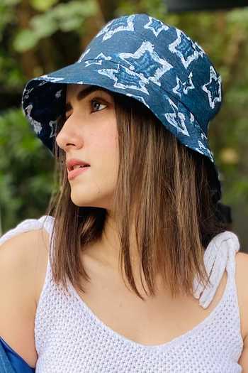 Buy_Hair Drama CO_Blue Abstract Print Bucket Hat_Online_at_Aza_Fashions