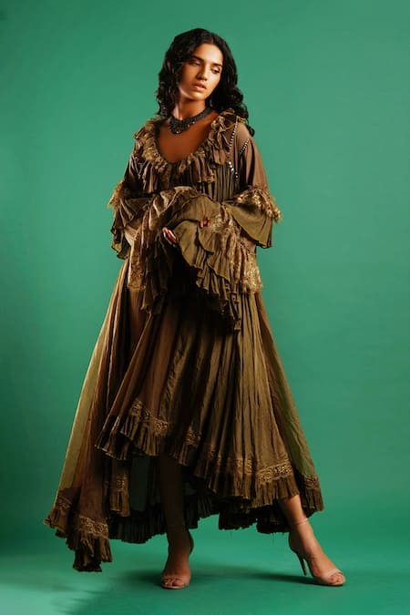 Nidhi Yasha Green Viscose Embroidery Scoop Neck Dress Online at Aza Fashions Nidhi Yasha_Green Viscose Embroidery Scoop Neck Dress _Online_at_Aza_Fashions