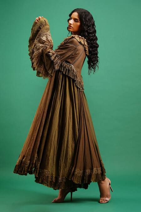 Buy Nidhi Yasha Green Viscose Embroidery Scoop Neck Dress Online at Aza Fashions Buy_Nidhi Yasha_Green Viscose Embroidery Scoop Neck Dress _Online_at_Aza_Fashions