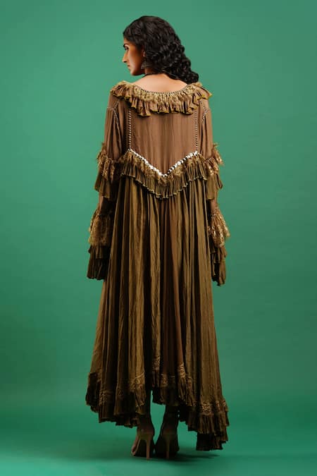 Shop Nidhi Yasha Green Viscose Embroidery Scoop Neck Dress Online at Aza Fashions Shop_Nidhi Yasha_Green Viscose Embroidery Scoop Neck Dress _Online_at_Aza_Fashions