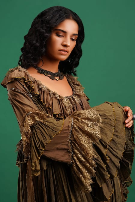 Nidhi Yasha Green Viscose Embroidery Scoop Neck Dress at Aza Fashions Nidhi Yasha_Green Viscose Embroidery Scoop Neck Dress _at_Aza_Fashions