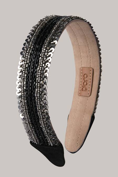 House Of D"Oro Silver Cutdana Hand Embroidered Hairband Online at Aza Fashions House Of D"Oro_Silver Cutdana Hand Embroidered Hairband _Online_at_Aza_Fashions