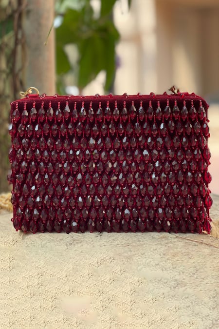 Shop_Bhavna Kumar_Maroon Embroidered Crystal Box Clutch _at_Aza_Fashions
