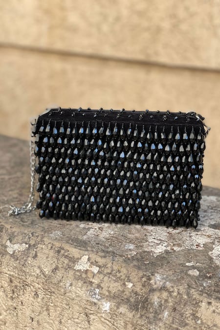 Shop Bhavna Kumar Black Embroidery Crystal Box Clutch With Sling at Aza Fashions Shop_Bhavna Kumar_Black Embroidery Crystal Box Clutch With Sling _at_Aza_Fashions