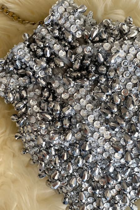 Bhavna Kumar Silver Embroidered Velvet Potli Bag Online at Aza Fashions Bhavna Kumar_Silver Embroidered Velvet Potli Bag _Online_at_Aza_Fashions