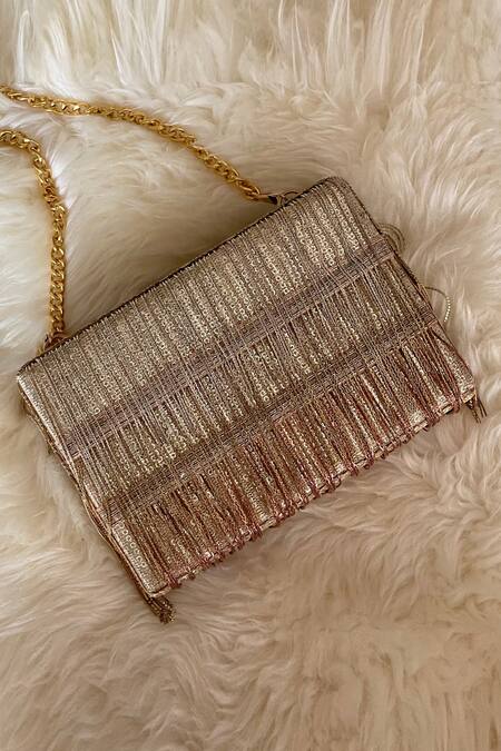 Bhavna Kumar Gold Embroidered Fringe Box Clutch