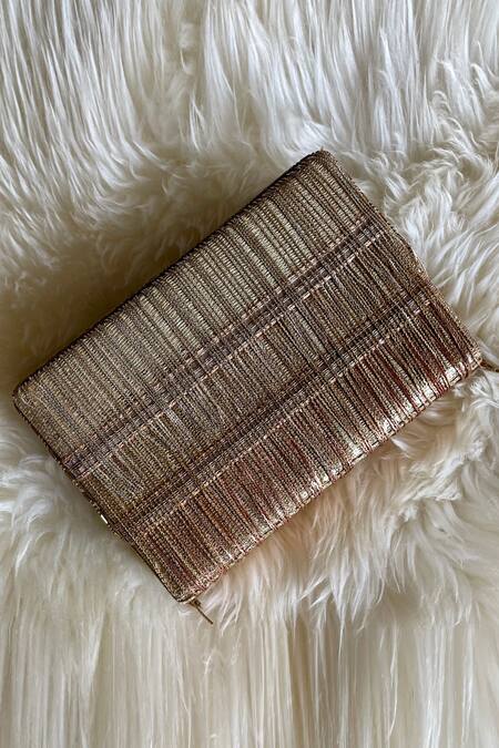 Buy Bhavna Kumar Gold Embroidered Fringe Box Clutch Online at Aza Fashions Buy_Bhavna Kumar_Gold Embroidered Fringe Box Clutch_Online_at_Aza_Fashions