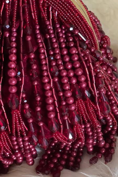 Bhavna Kumar_Maroon Beads Velvet Embellished Clutch_Online_at_Aza_Fashions