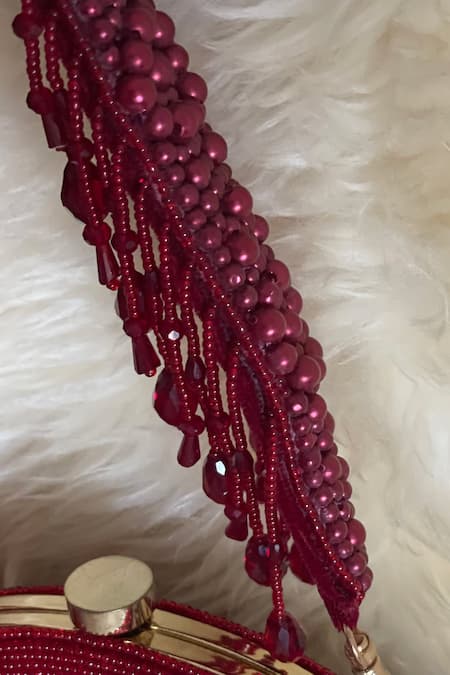 Buy_Bhavna Kumar_Maroon Beads Velvet Embellished Clutch_Online_at_Aza_Fashions